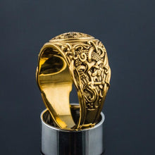 Load image into Gallery viewer, 14K/18K Gold Black Sun Ring with Mammen Ornament | Handcrafted Viking Jewelry