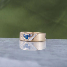 Load image into Gallery viewer, Handcrafted 14K Gold Viking Workshop Ring | Blue Cubic Zirconia