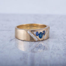 Load image into Gallery viewer, Handcrafted 14K Gold Viking Workshop Ring | Blue Cubic Zirconia