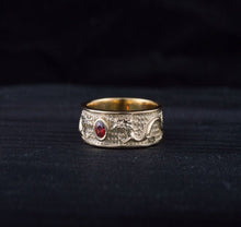 Load image into Gallery viewer, Norse Dragon 14K Gold Ring | Red Cubic Zirconia