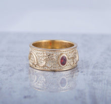 Load image into Gallery viewer, Norse Dragon 14K Gold Ring | Red Cubic Zirconia