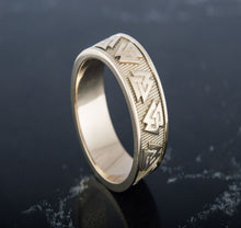 Load image into Gallery viewer, Valknut Symbol Ring | Handmade 14K Gold | Norse Historical Jewelry