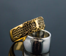 Load image into Gallery viewer, Yggdrasil Honeycomb Viking Ring | Handcrafted 14K Gold