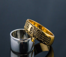 Load image into Gallery viewer, Yggdrasil Honeycomb Viking Ring | Handcrafted 14K Gold