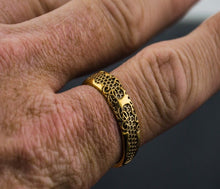Load image into Gallery viewer, Yggdrasil Honeycomb Viking Ring | Handcrafted 14K Gold