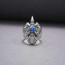 Load image into Gallery viewer, 925 Silver Handmade Ring With Raven And Blue Gem, Handcrafted Ring