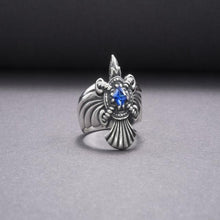 Load image into Gallery viewer, 925 Silver Handmade Ring With Raven And Blue Gem, Handcrafted Ring