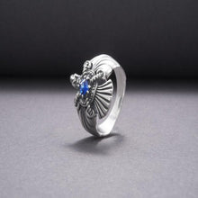 Load image into Gallery viewer, 925 Silver Handmade Ring With Raven And Blue Gem, Handcrafted Ring