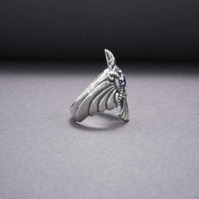 Load image into Gallery viewer, 925 Silver Handmade Ring With Raven And Blue Gem, Handcrafted Ring