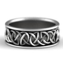 Load image into Gallery viewer, Viking Wolf Ring with Twin Howling Wolves | Celtic Knot Design