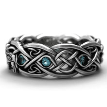 Load image into Gallery viewer, Viking Wolf Ring with Blue Cubic Zirconia | Sterling Silver | Celtic Style