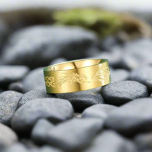 Load image into Gallery viewer, Stainless Steel Viking Ring with Carved Wolf Sigil | Celtic Knot