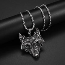 Load image into Gallery viewer, Stainless Steel Viking Wolf Necklace Fenrir | Colorful Rhinestone Eyes