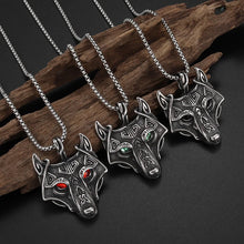 Load image into Gallery viewer, Stainless Steel Viking Wolf Necklace Fenrir | Colorful Rhinestone Eyes