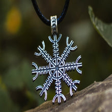 Load image into Gallery viewer, Aegishjalmur or Helm of Awe Symbol Sterling Silver Pendant
