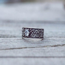 Load image into Gallery viewer, Beautiful Ornament Ring with White Cubic Zirconia Sterling Silver Viking Ring