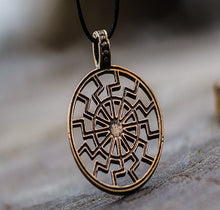 Load image into Gallery viewer, Viking Black Sun Symbol Pendant | Bronze Amulet | Historical Reenactment Jewelry