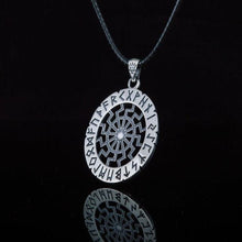 Load image into Gallery viewer, Black Sun Symbol with Elder Futhark Runes Sterling Silver Pendant