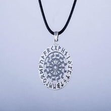 Load image into Gallery viewer, Black Sun Symbol with Elder Futhark Runes Sterling Silver Pendant