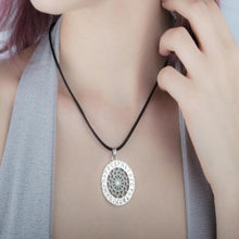 Load image into Gallery viewer, Black Sun Symbol with Elder Futhark Runes Sterling Silver Pendant