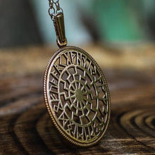 Load image into Gallery viewer, Black Sun Symbol with Runic Calendar Bronze Pendant