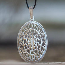Load image into Gallery viewer, Black Sun & Runic Calendar Viking Pendant | Sterling Silver