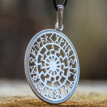 Load image into Gallery viewer, Black Sun & Runic Calendar Viking Pendant | Sterling Silver