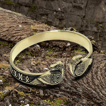 Load image into Gallery viewer, Bronze Viking Odins Ravens Runic Bracelet