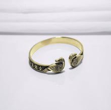 Load image into Gallery viewer, Bronze Viking Odins Ravens Runic Bracelet