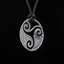 Load image into Gallery viewer, Circle Shield Pendant with Triskelion and CZ Ornament Sterling Silver Norse Necklace