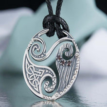 Load image into Gallery viewer, Circle Shield Pendant with Triskelion and CZ Ornament Sterling Silver Norse Necklace