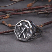 Load image into Gallery viewer, Cross Double Battle Axe Viking Ring