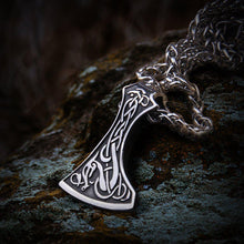 Load image into Gallery viewer, Dragon Knotwork Viking War Axe Pendant Necklace
