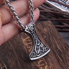 Load image into Gallery viewer, Dragon Knotwork Viking War Axe Pendant Necklace