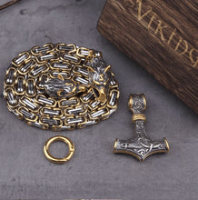 Load image into Gallery viewer, Fenrir Sun-Eater Wolf of Ragnarok Mjolnir King's Chain | Gold & Steel