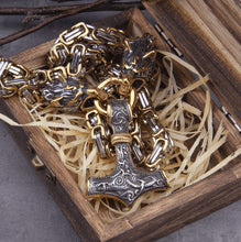 Load image into Gallery viewer, Fenrir Sun-Eater Wolf of Ragnarok Mjolnir King's Chain | Gold & Steel