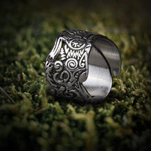 Load image into Gallery viewer, Forged Viking Knotwork Ring Hunting Wolves of Odin | Handcrafted
