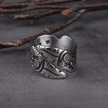 Load image into Gallery viewer, Forged Viking Knotwork Ring Hunting Wolves of Odin | Handcrafted