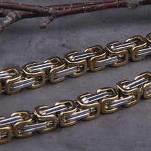 Load image into Gallery viewer, Wolf's Head Thor's Hammer Mjolnir Viking Necklace | Gold & Steel Chain