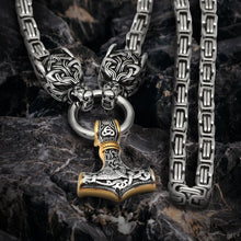 Load image into Gallery viewer, Fenrir Sun-Eater Wolf of Ragnarok Necklace | Steel Byzantine Chain
