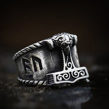 Load image into Gallery viewer, Hammer of Thor Steel Viking Ring for Men