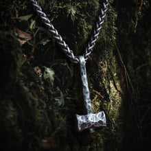 Load image into Gallery viewer, Hammered Iron Thor's Hammer Mjolnir Pendant Necklace