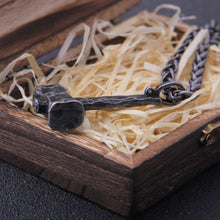 Load image into Gallery viewer, Hammered Iron Thor's Hammer Mjolnir Pendant Necklace