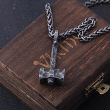 Load image into Gallery viewer, Hammered Iron Thor's Hammer Mjolnir Pendant Necklace