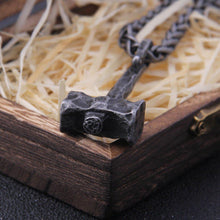 Load image into Gallery viewer, Hammered Iron Thor's Hammer Mjolnir Pendant Necklace