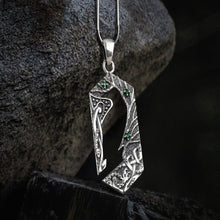 Load image into Gallery viewer, Handcrafted 925 silver Raven pendant with gems and ornament, unique Viking jewelry
