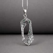 Load image into Gallery viewer, Handcrafted 925 silver Raven pendant with gems and ornament, unique Viking jewelry