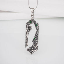 Load image into Gallery viewer, Handcrafted 925 silver Raven pendant with gems and ornament, unique Viking jewelry