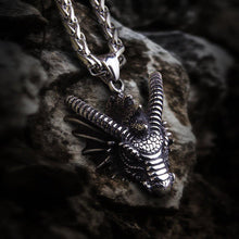 Load image into Gallery viewer, Heavy Steel Viking Dragon Bust Pendant Necklace