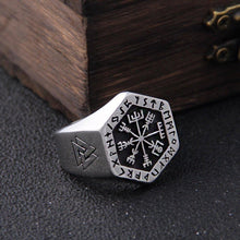 Load image into Gallery viewer, Hexagon Steel Viking Compass Vegvisir Ring